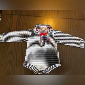 NWOT The Beaufort Bonnet Company Navy and White Striped Bodysuit with Red Accent